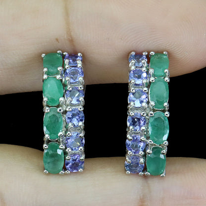 Smaragd Tansanit Ohrringe aus weißvergoldetem Silber - INARA