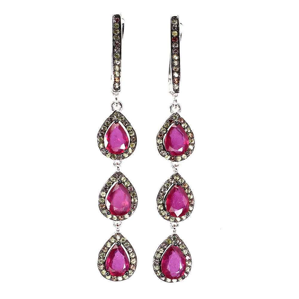 Rubin Saphir Ohrringe aus weißvergoldetem Silber - INARA