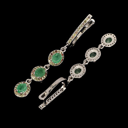 Smaragd Saphir Ohrringe aus weißvergoldetem Silber - INARA