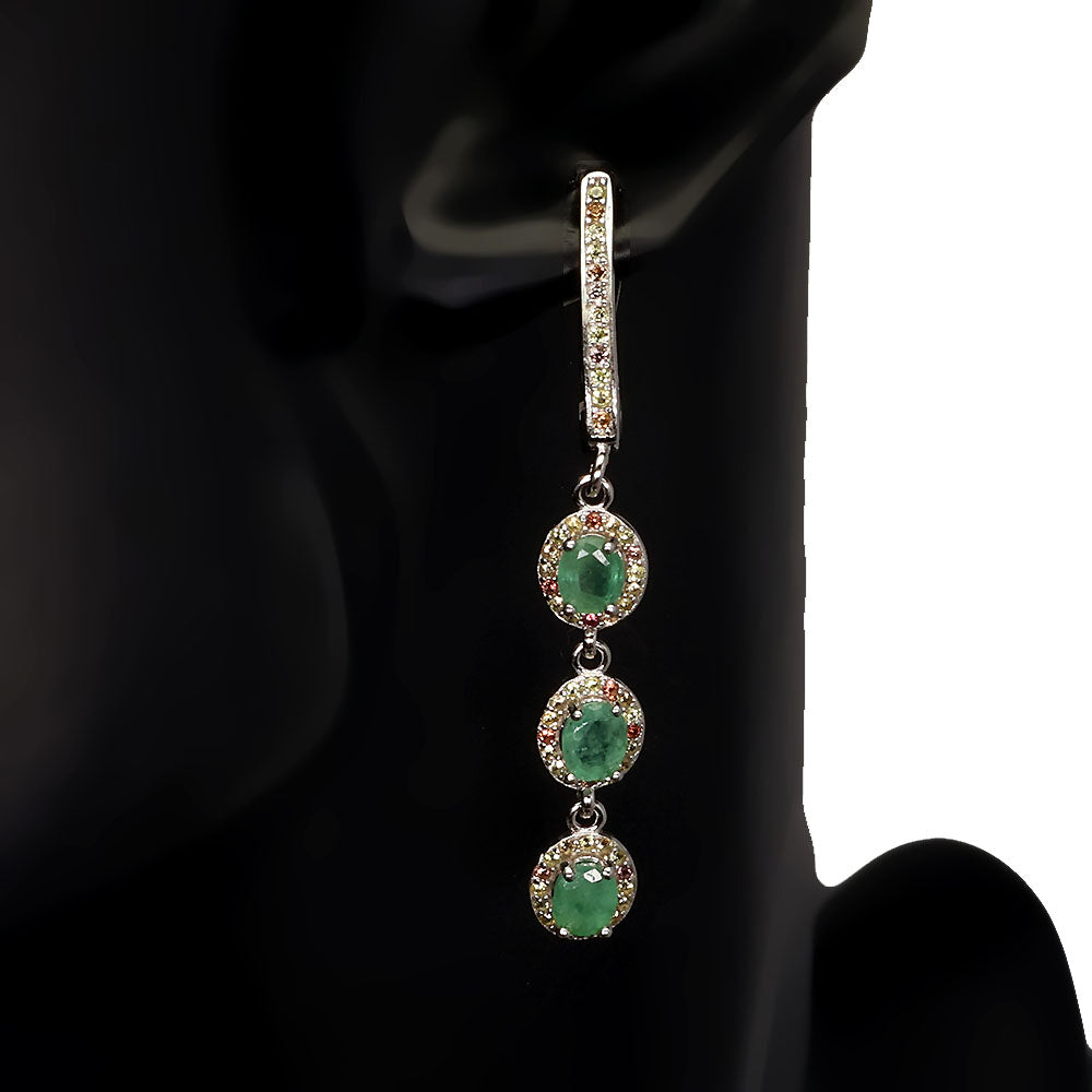 Smaragd Saphir Ohrringe aus weißvergoldetem Silber - INARA