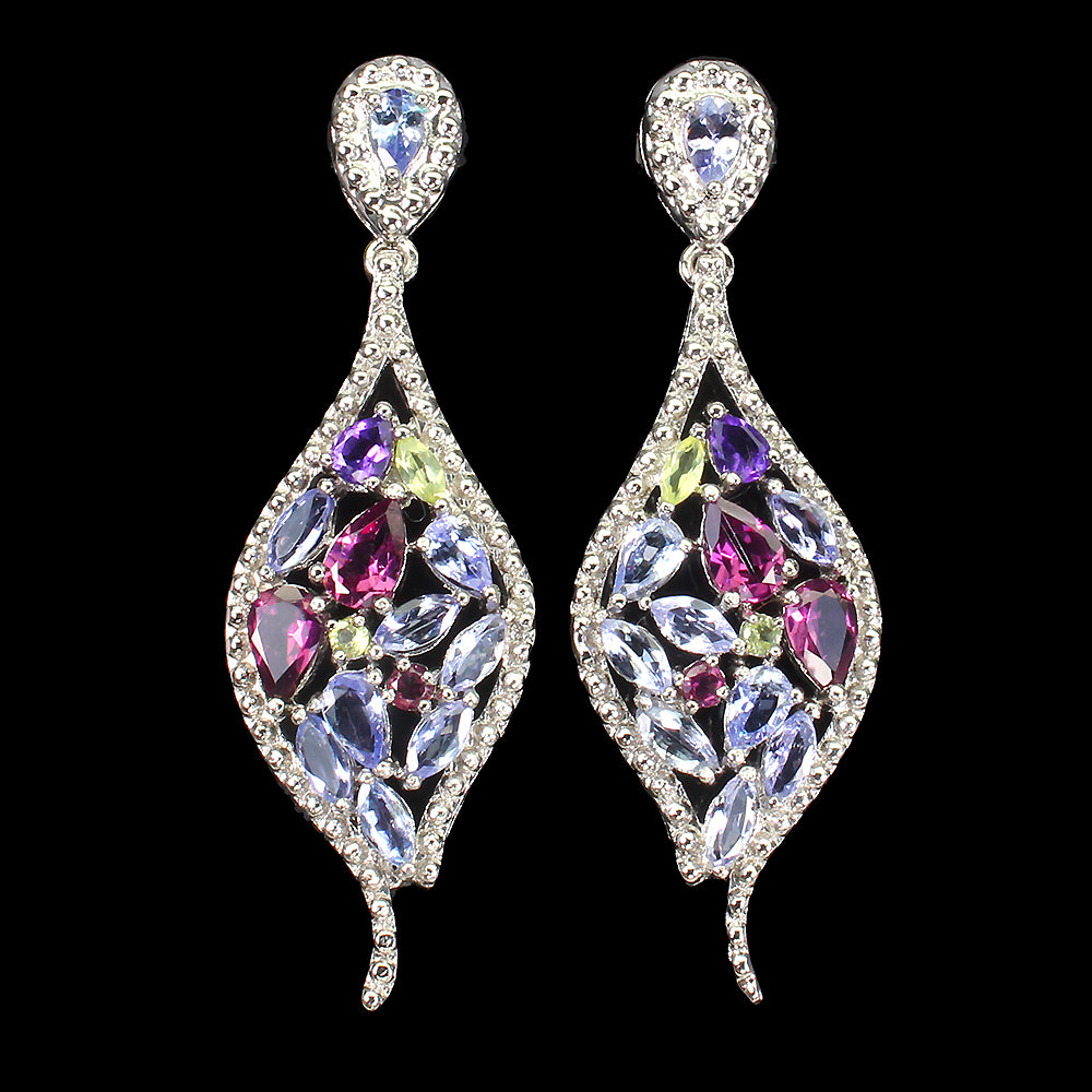 Tansanit Rhodolit Amethyst Peridot Ohrringe Silber - INARA