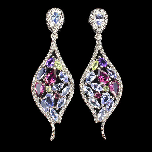 Tansanit Rhodolit Amethyst Peridot Ohrringe Silber - INARA