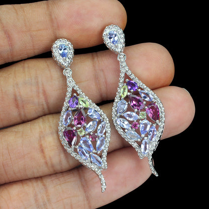 Tansanit Rhodolit Amethyst Peridot Ohrringe Silber - INARA