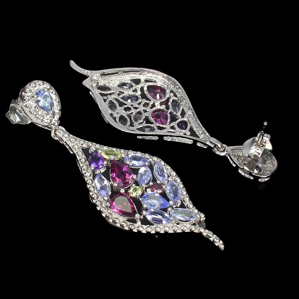 Tansanit Rhodolit Amethyst Peridot Ohrringe Silber - INARA