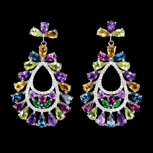 Citrin Amethyst Blautopas Rhodolit Peridot Ohrringe aus weißvergoldetem Silber - INARA