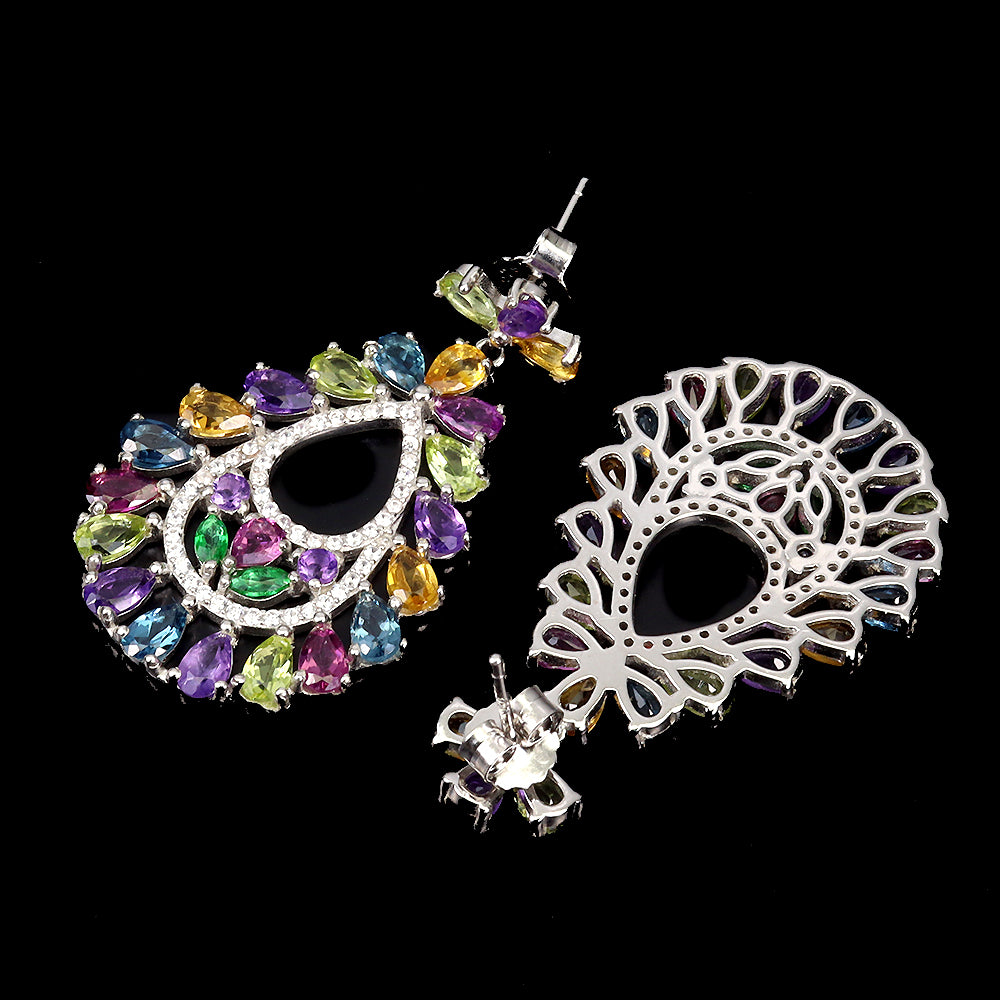 Citrin Amethyst Blautopas Rhodolit Peridot Ohrringe aus weißvergoldetem Silber - INARA