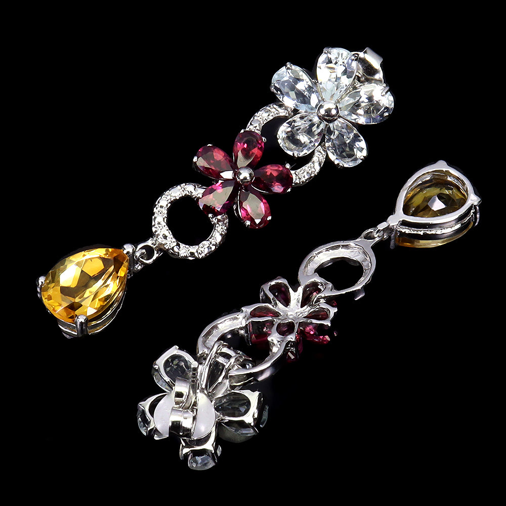 Citrin Aquamarin Rhodolit Ohrringe Silber - INARA