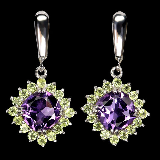 Amethyst Peridot Ohrringe aus weißvergoldetem Silber - INARA