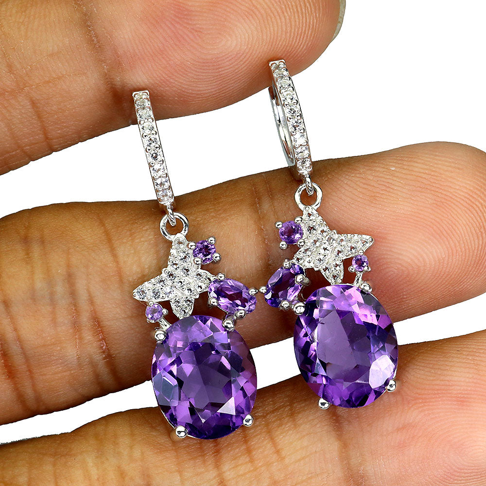 Amethyst Weißtopas Schmetterling Ohrringe aus weißvergoldetem Silber - INARA