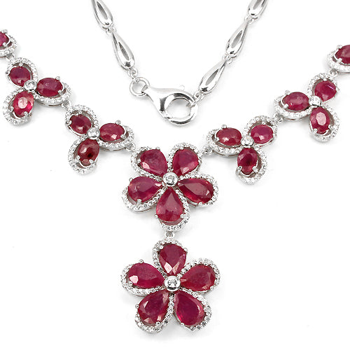 Rubin Blumen Collier aus weißvergoldetem Silber - INARA