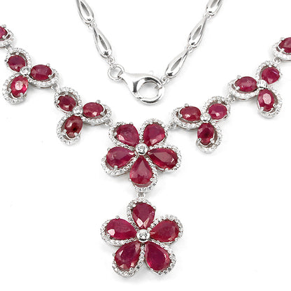 Rubin Blumen Collier aus weißvergoldetem Silber - INARA