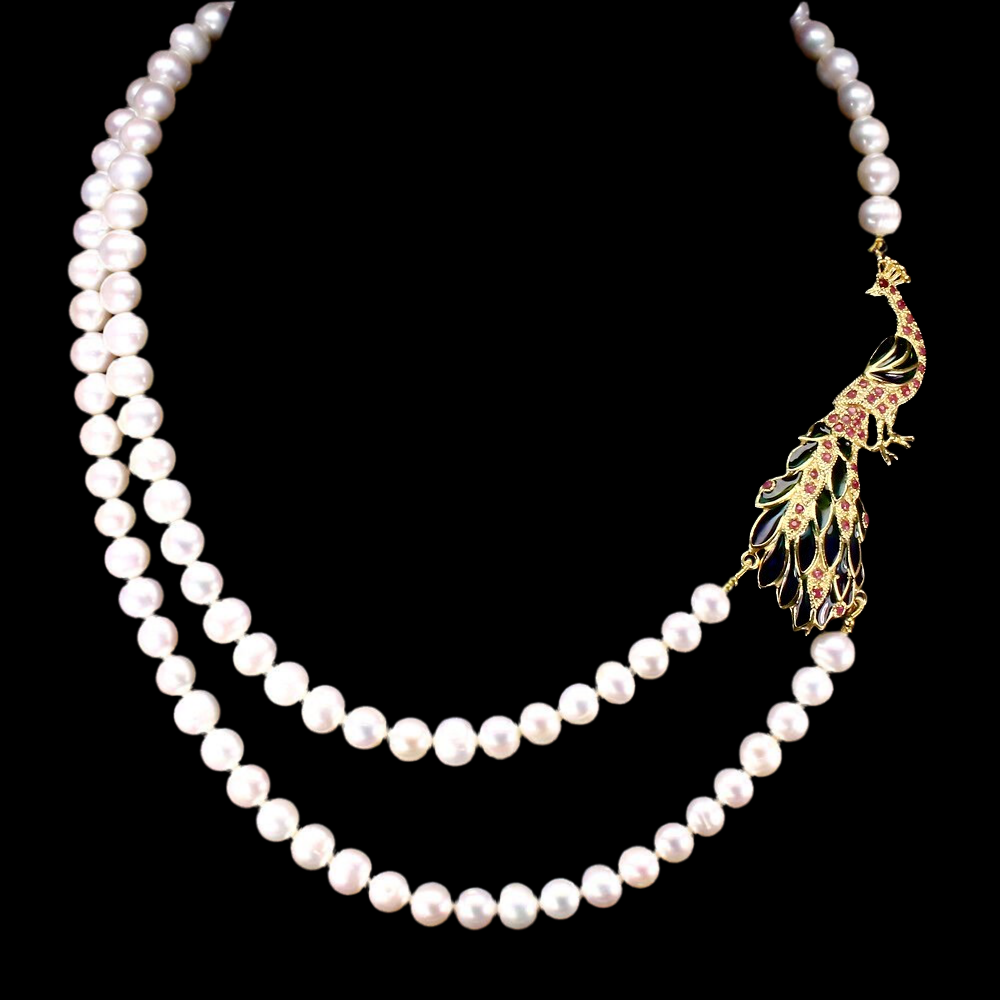 Perle Rubin Pfau Collier aus gelbvergoldetem Silber - INARA