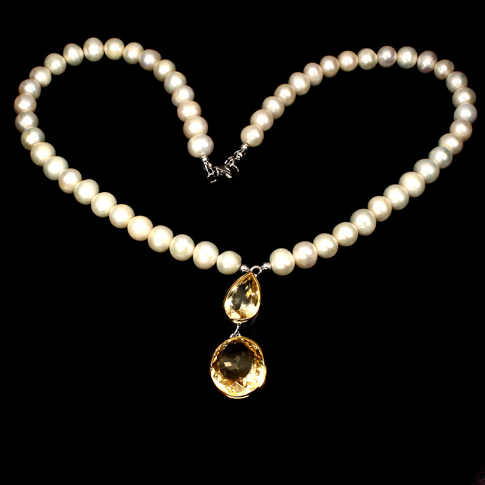 Citrin Perle Collier aus bicolor vergoldetem Silber - INARA