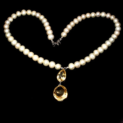 Citrin Perle Collier aus bicolor vergoldetem Silber - INARA