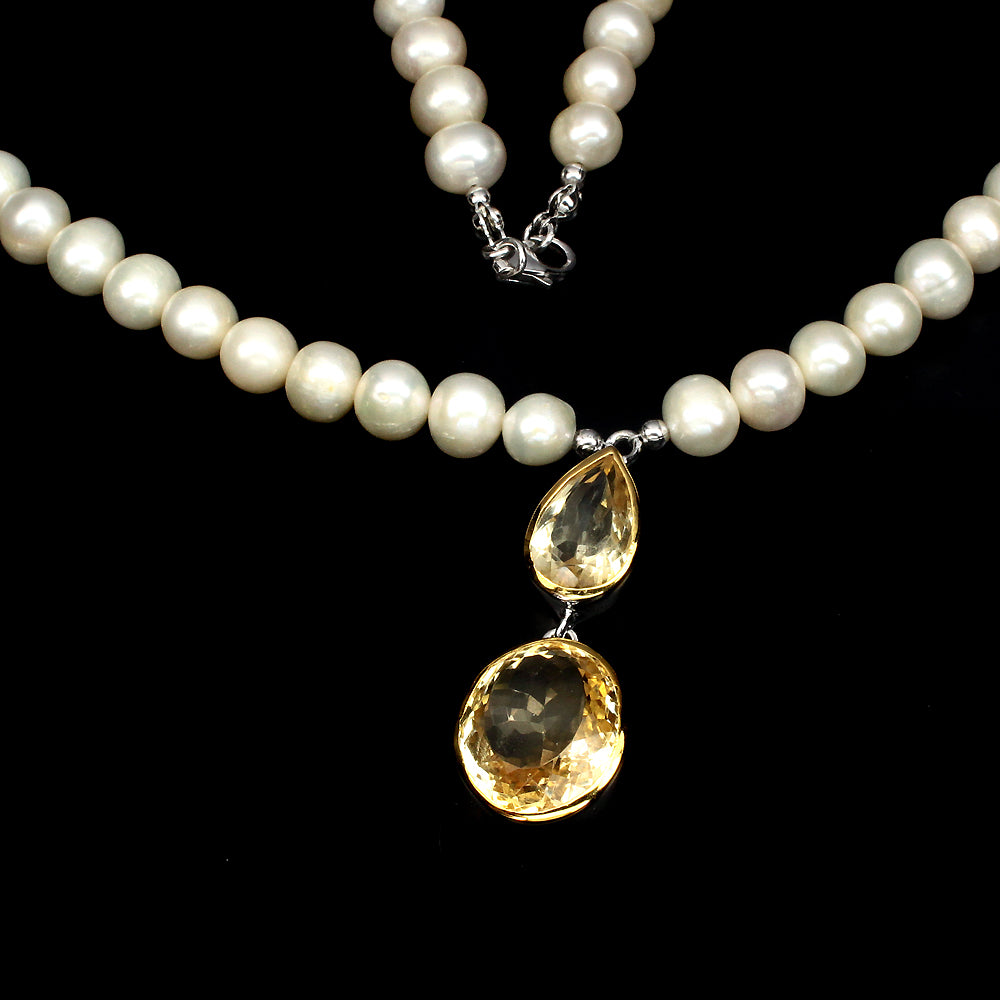 Citrin Perle Collier aus bicolor vergoldetem Silber - INARA