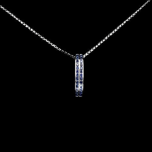 Saphir Anhänger mit Halskette aus weißvergoldetem Silber - INARA