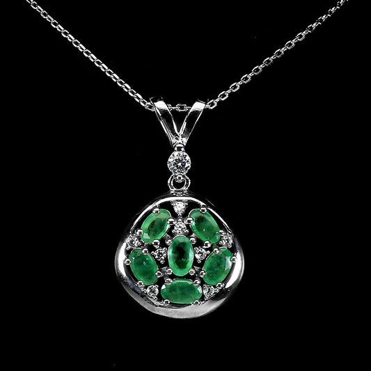 Smaragd Anhänger mit Halskette Silber - INARA