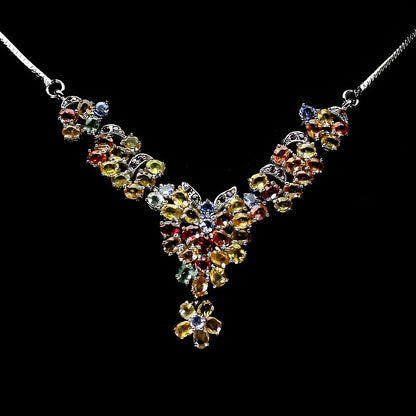 Saphir Rhodolit Tansanit Collier aus weißvergoldetem Silber - INARA