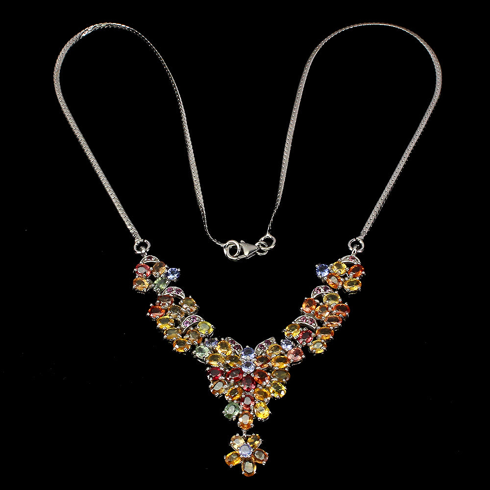 Saphir Rhodolit Tansanit Collier aus weißvergoldetem Silber - INARA