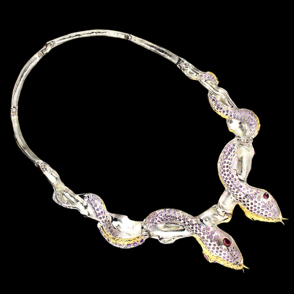 Amethyst Rhodolit Kobra Schlangen Collier aus vergoldetem Silber - INARA