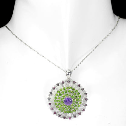 Amethyst Russischer Diopsid Rhodolit Anhänger mit Halskette - INARA