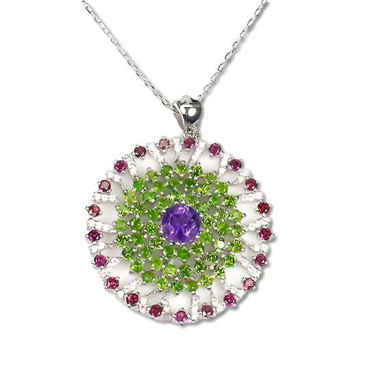 Amethyst Russischer Diopsid Rhodolit Anhänger mit Halskette - INARA