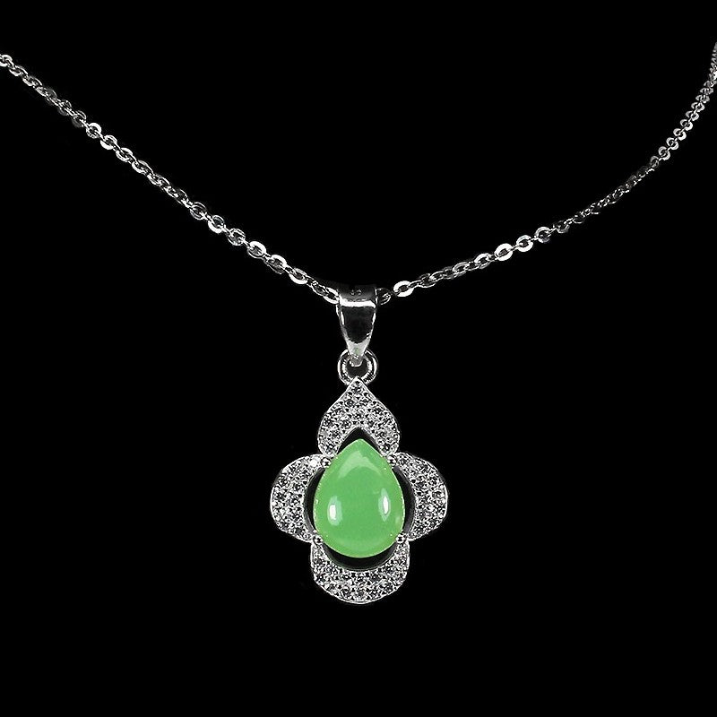 Chrysopras Anhänger mit Halskette aus weißvergoldetem Silber - INARA