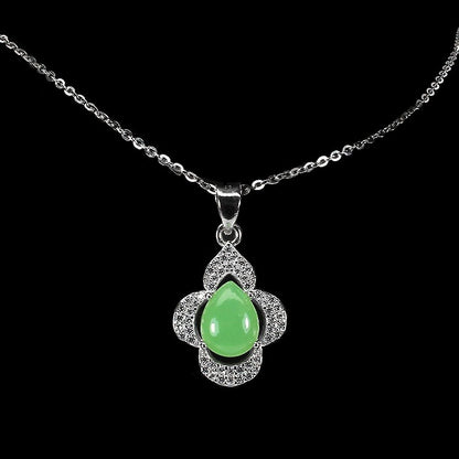 Chrysopras Anhänger mit Halskette aus weißvergoldetem Silber - INARA
