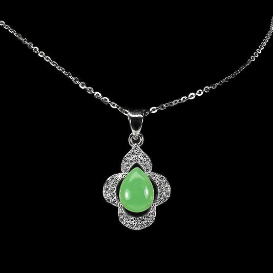 Chrysopras Anhänger mit Halskette aus weißvergoldetem Silber - INARA