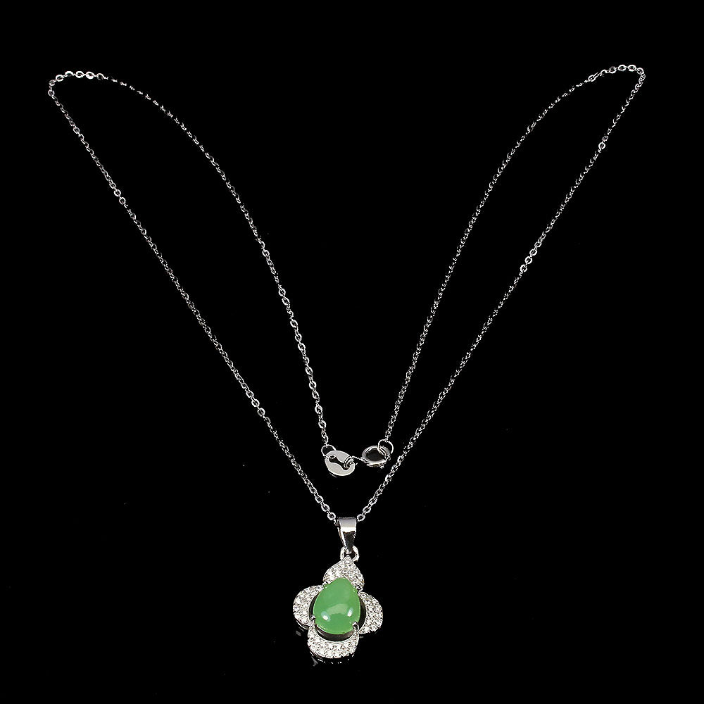 Chrysopras Anhänger mit Halskette aus weißvergoldetem Silber - INARA