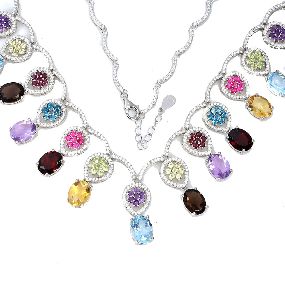 Blautopas Amethyst Citrin Granat Peridot Rauchquarz Rhodolit Collier Silber - INARA