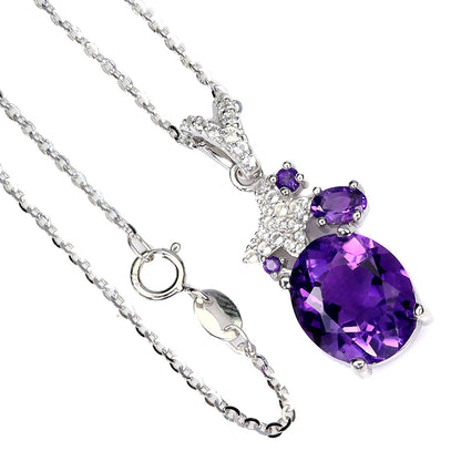 Amethyst Weißtopas Anhänger mit Halskette Silber weißvergoldet - INARA