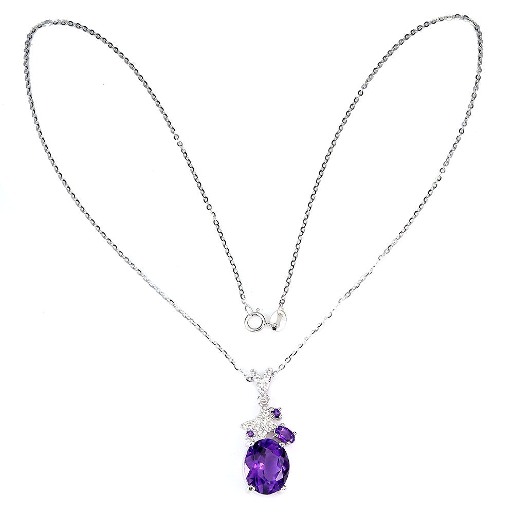 Amethyst Weißtopas Anhänger mit Halskette Silber weißvergoldet - INARA