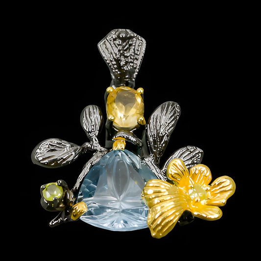 Blautopas Citrin Peridot Anhänger aus Silber - INARA