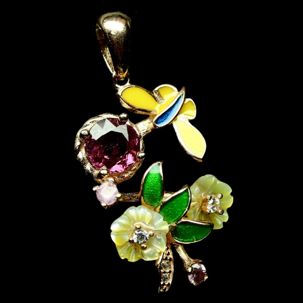 Turmalin Saphir Perlmutt Anhänger aus rosévergoldetem Silber - INARA