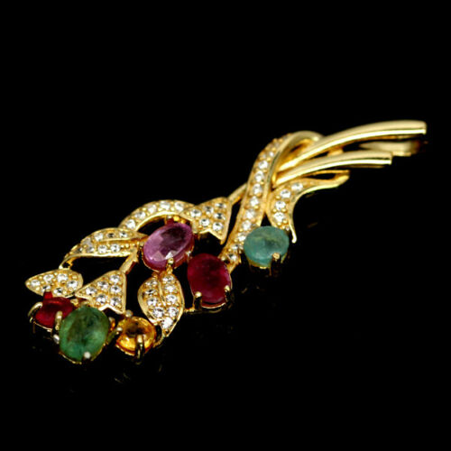 Rubin Smaragd Citrin Anhänger aus vergoldetem Silber - INARA