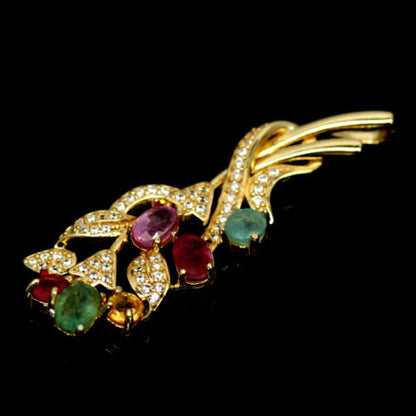 Rubin Smaragd Citrin Anhänger aus vergoldetem Silber - INARA