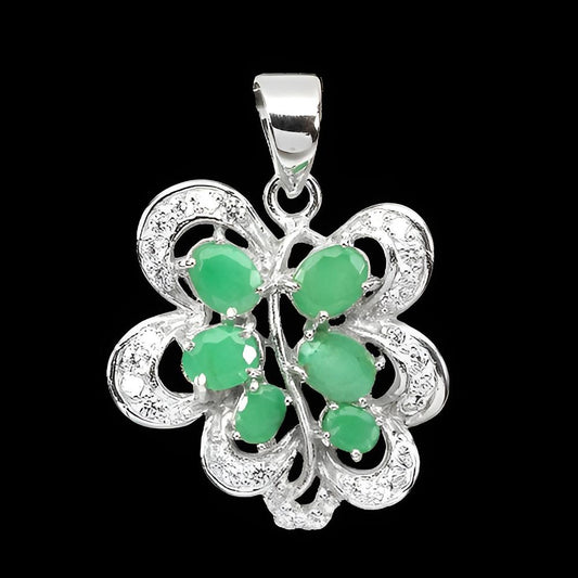 Smaragd Anhänger aus weißvergoldetem Silber - INARA