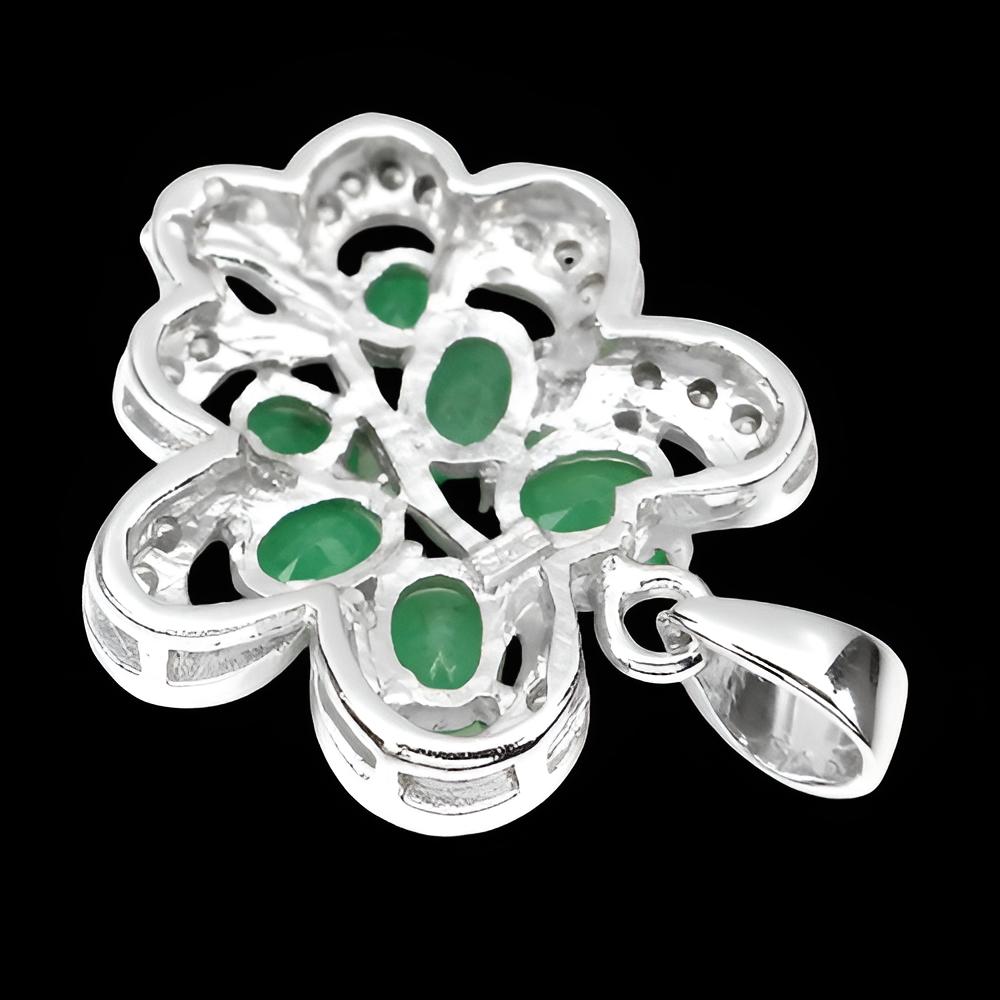 Smaragd Anhänger aus weißvergoldetem Silber - INARA