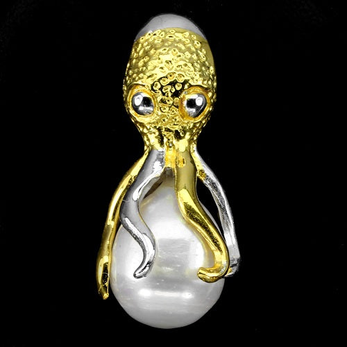 Perle Oktopus Anhänger Silber bicolor vergoldet - INARA