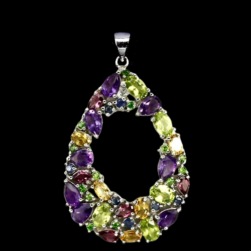 Amethyst Peridot Citrin Rhodolit Saphir Anhänger aus weißvergoldetem Silber - INARA
