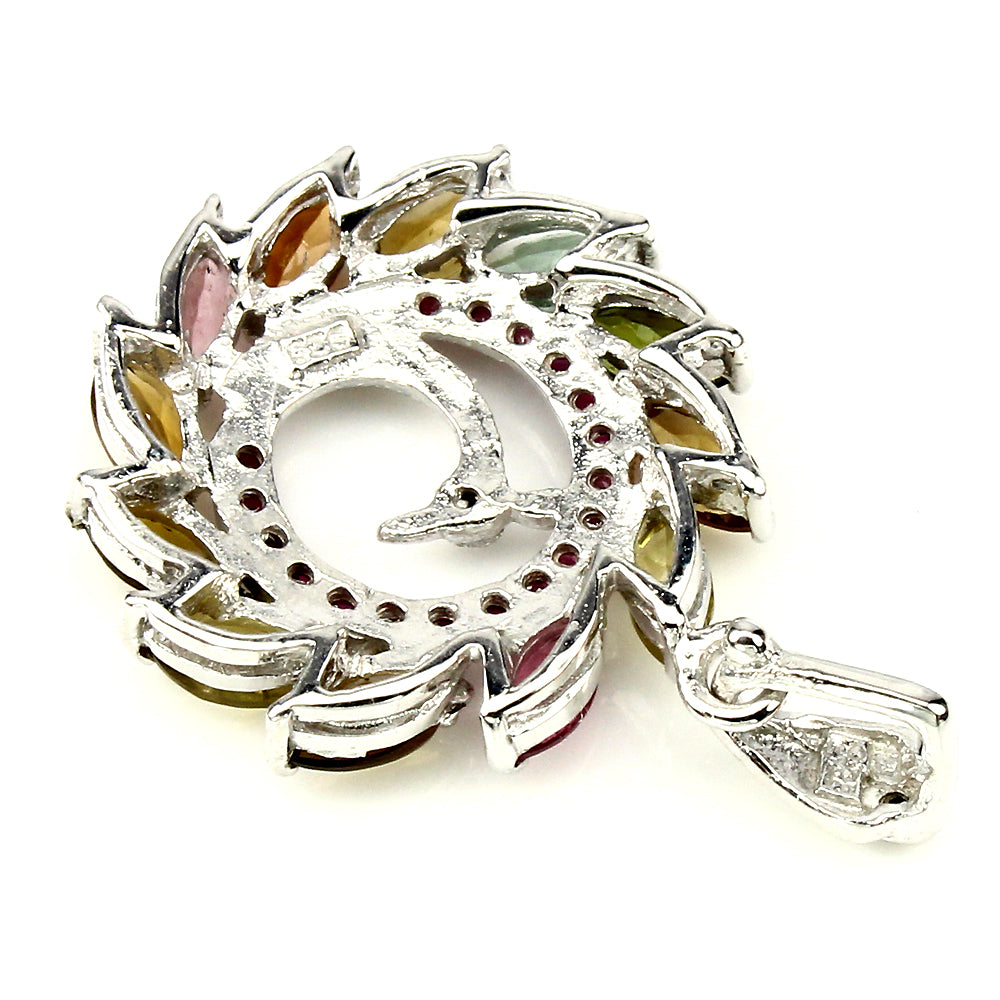 Turmalin Rubin Saphir Pfau Anhänger aus Silber - INARA