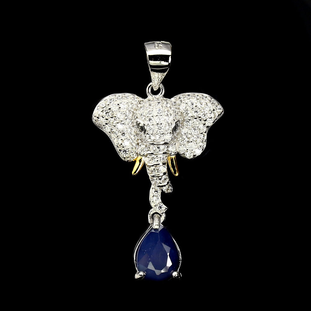 Saphir Spinell Elefant Anhänger Silber bicolor vergoldet - INARA