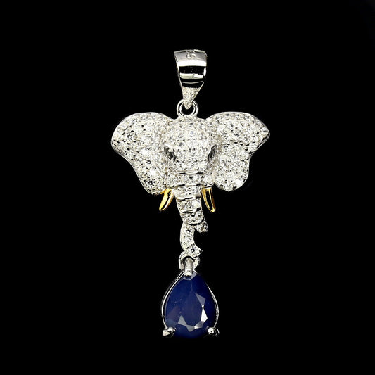 Saphir Spinell Elefant Anhänger Silber bicolor vergoldet - INARA