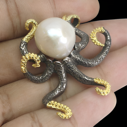 Perle Oktopus Anhänger aus vergoldetem Silber - INARA