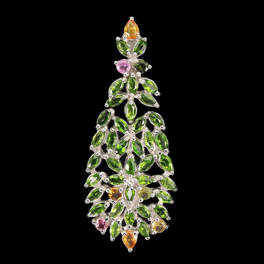 Chromdiopsid Saphir Turmalin Anhänger aus weißvergoldetem Silber - INARA