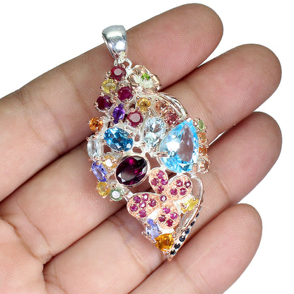 Blautopas Amethyst Rhodolit Rubin Saphir Tansanit Chromdiopsid Anhänger aus Silber - INARA
