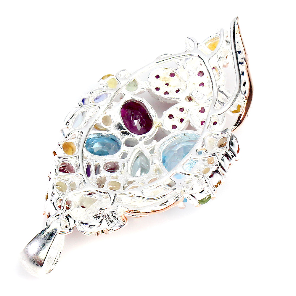 Blautopas Amethyst Rhodolit Rubin Saphir Tansanit Chromdiopsid Anhänger aus Silber - INARA