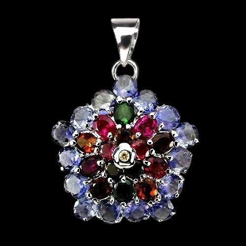 Tansanit Turmalin Anhänger Silber weißvergoldet - INARA