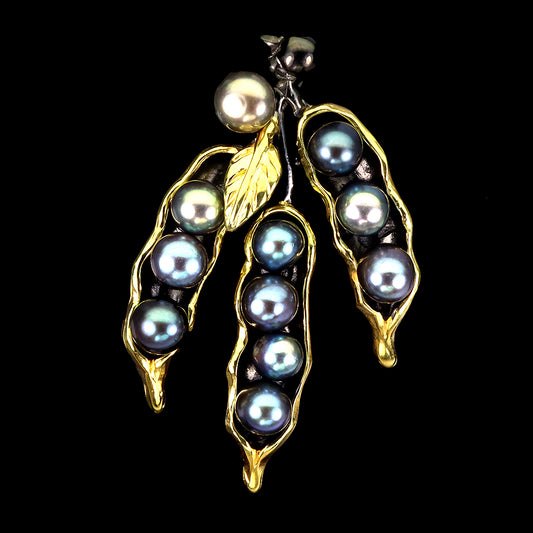 Schwarze Perle Anhänger aus vergoldetem Silber - INARA